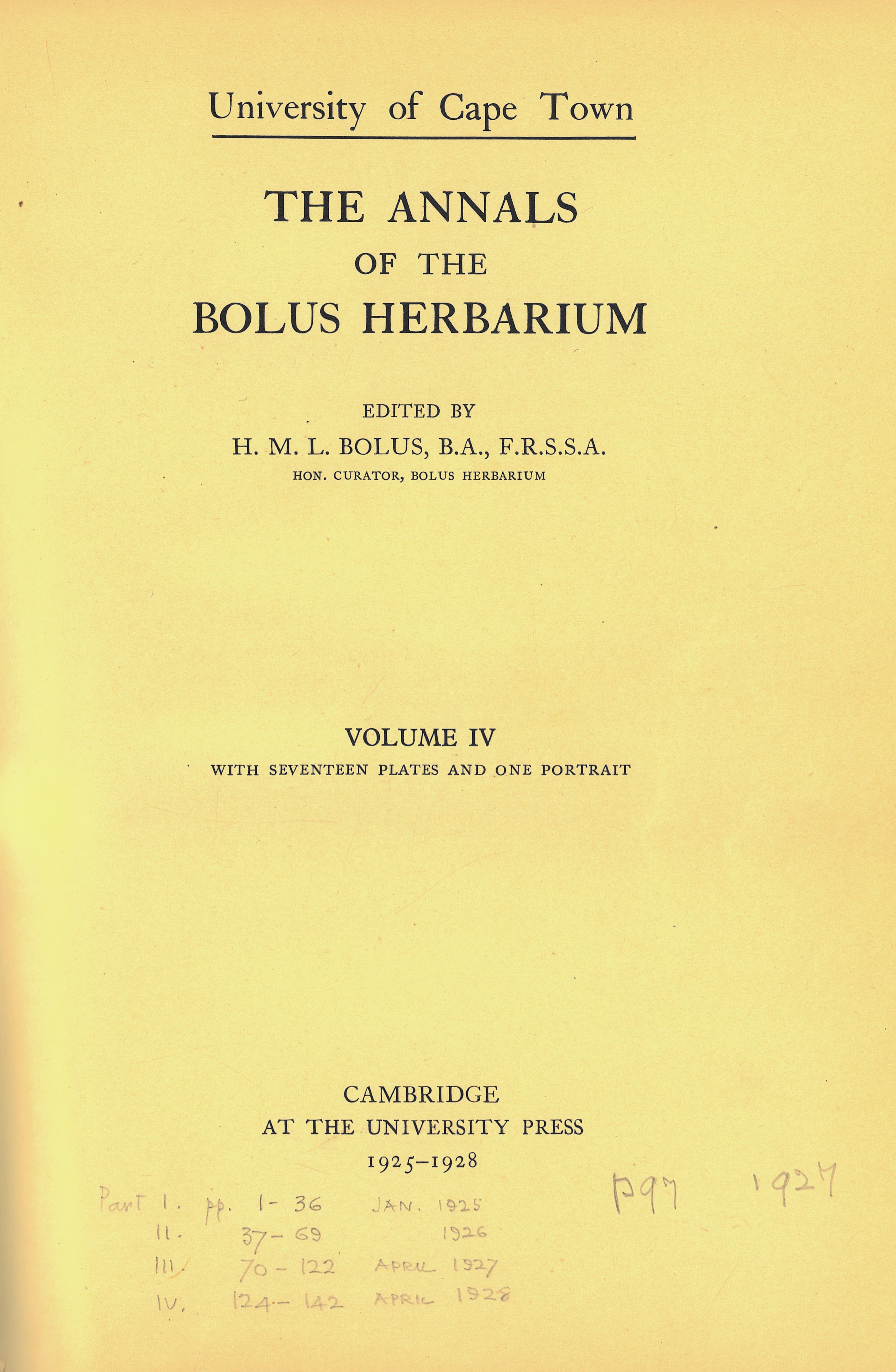 Book covers: Annals of the Bolus Herbarium