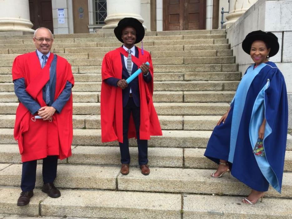 Associate Professor Greg Smith, Dr Shepherd Siangwata, Professor Mamokgethi Phakeng (UCT Vice Chancellor)