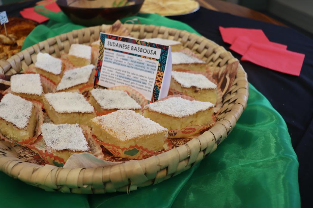 Sudanese cake called Basbousa shaped like cubes and made with what seems to be vanilla and icing on top