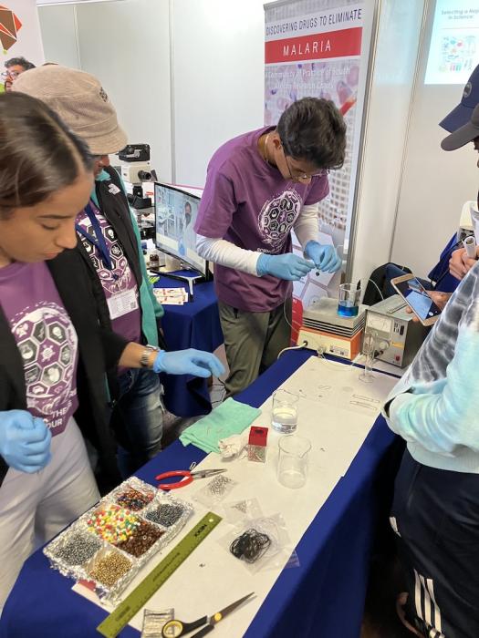 Dr Douman and her students all setup to show students how to electroplate jewellery