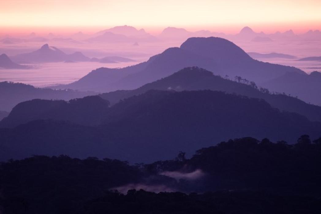 Purple silhouette of Mount Mabu