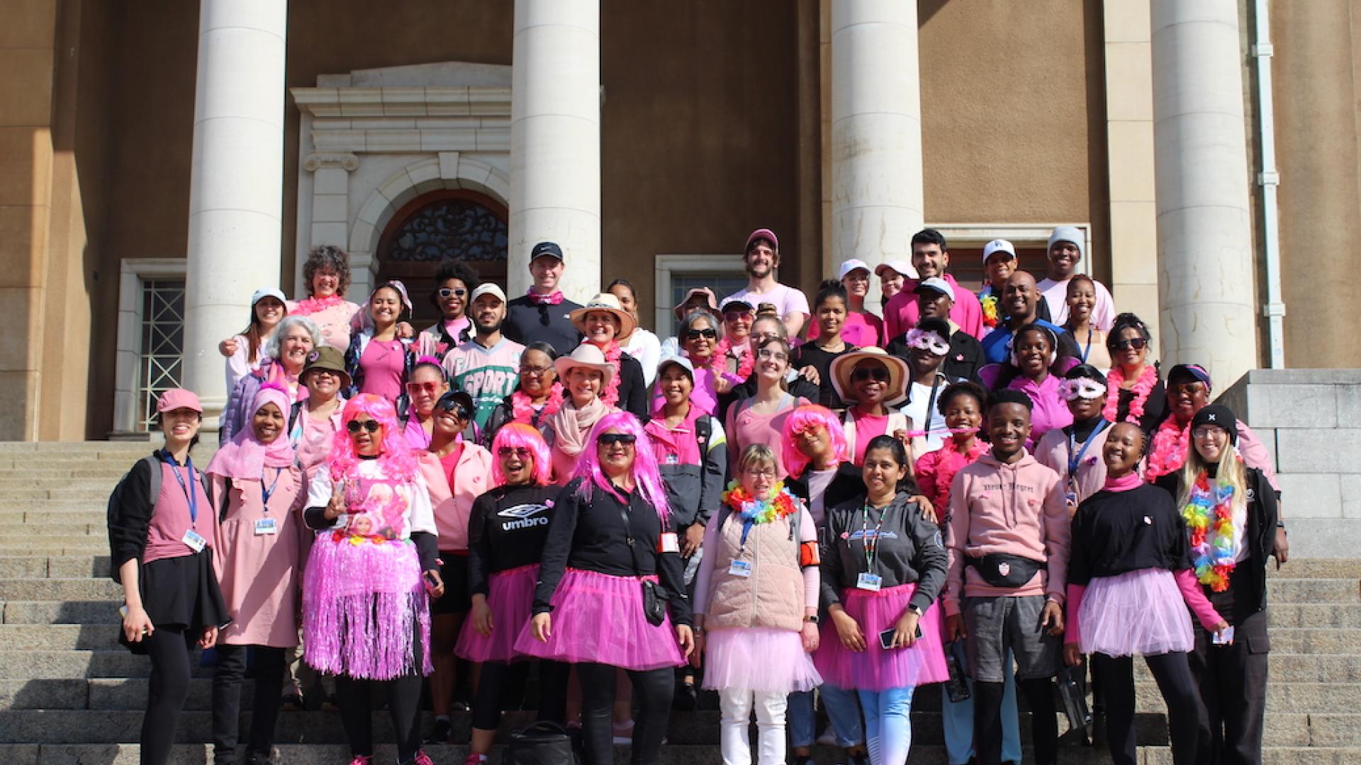 All Women’s Month Fun Walk Participants strutting their stuff outside Sarah Baartman Hall.