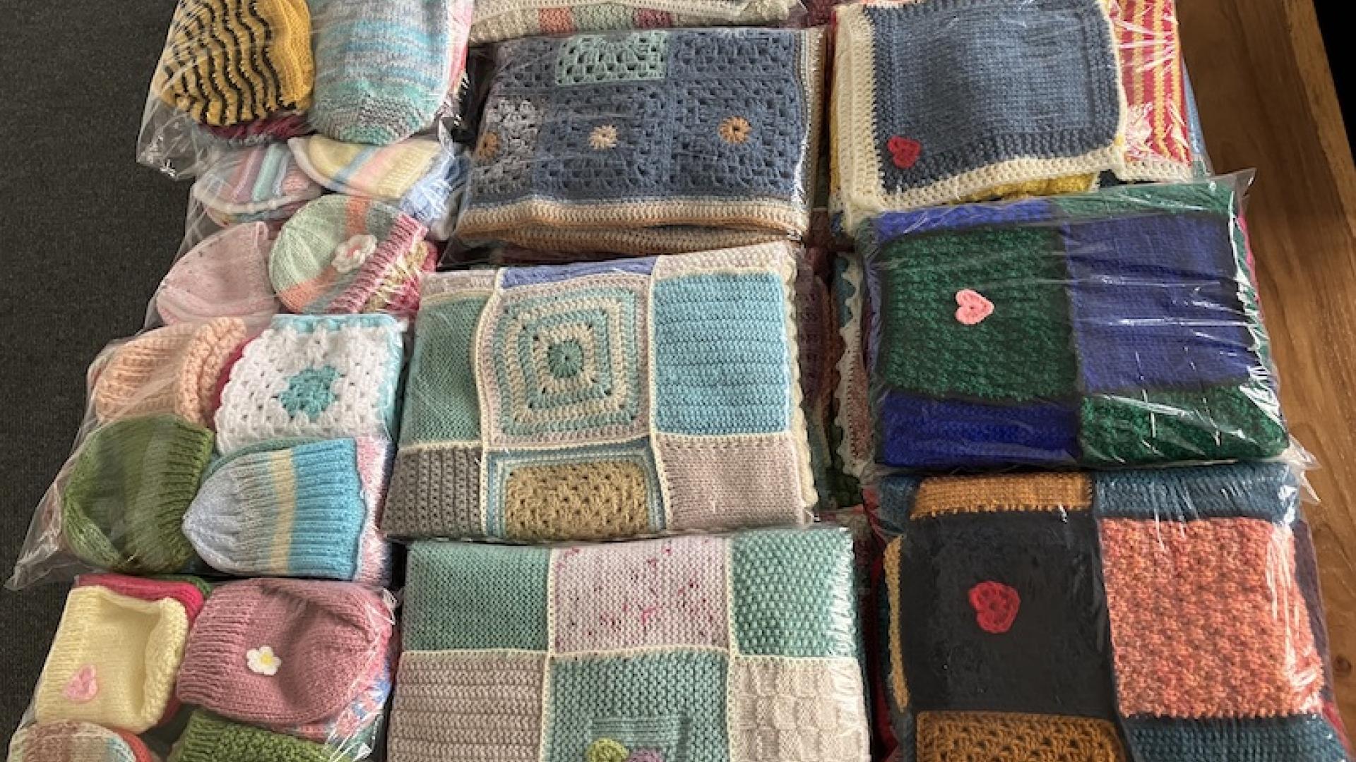 Beautifully knitted goods packaged and placed on table