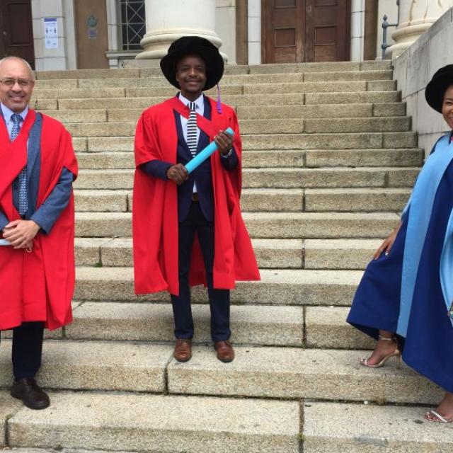 Associate Professor Greg Smith, Dr Shepherd Siangwata, Professor Mamokgethi Phakeng (UCT Vice Chancellor)