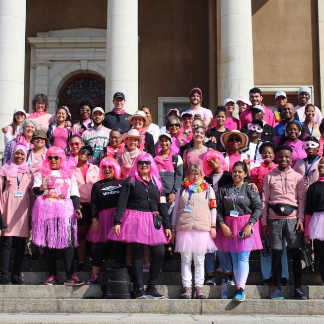 All Women’s Month Fun Walk Participants strutting their stuff outside Sarah Baartman Hall.