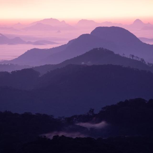 Purple silhouette of Mount Mabu